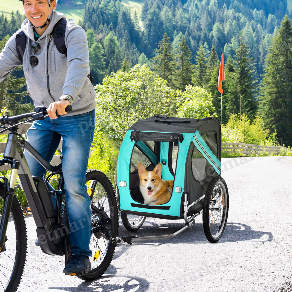 Dog Bike Trailer with 3 Entrances Large Wheels, Green – view 4