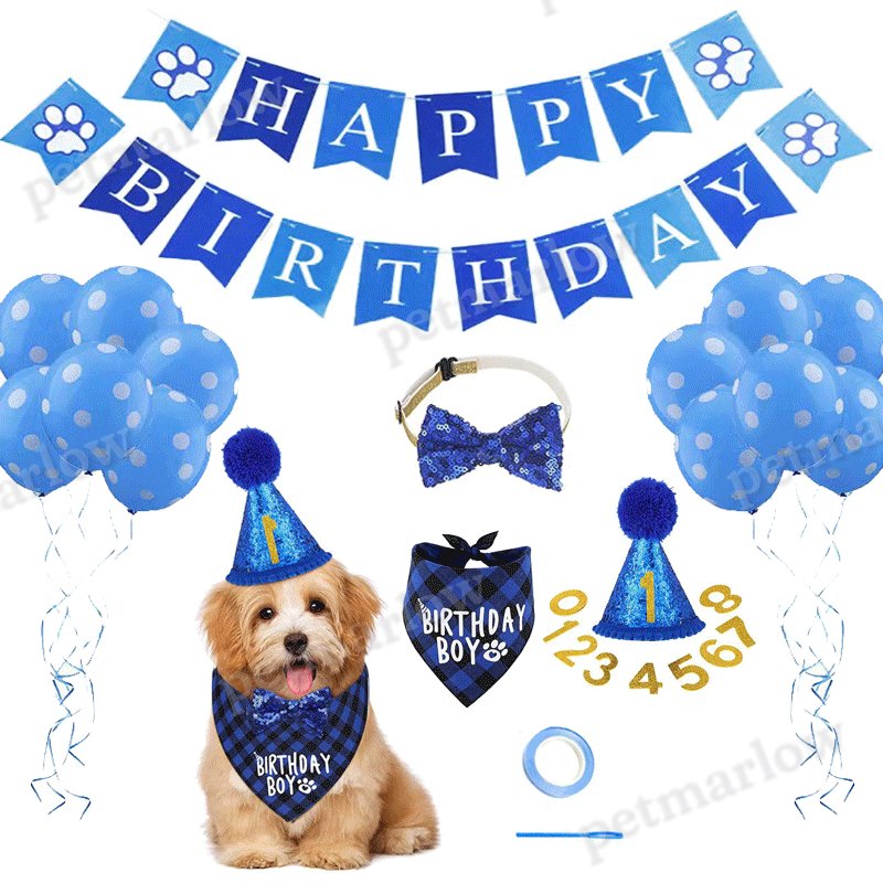 Dog Birthday Party Supplies Balloon Scarf Bow Tie Crown Hat Banner Pull Flag Pet Set – view 4