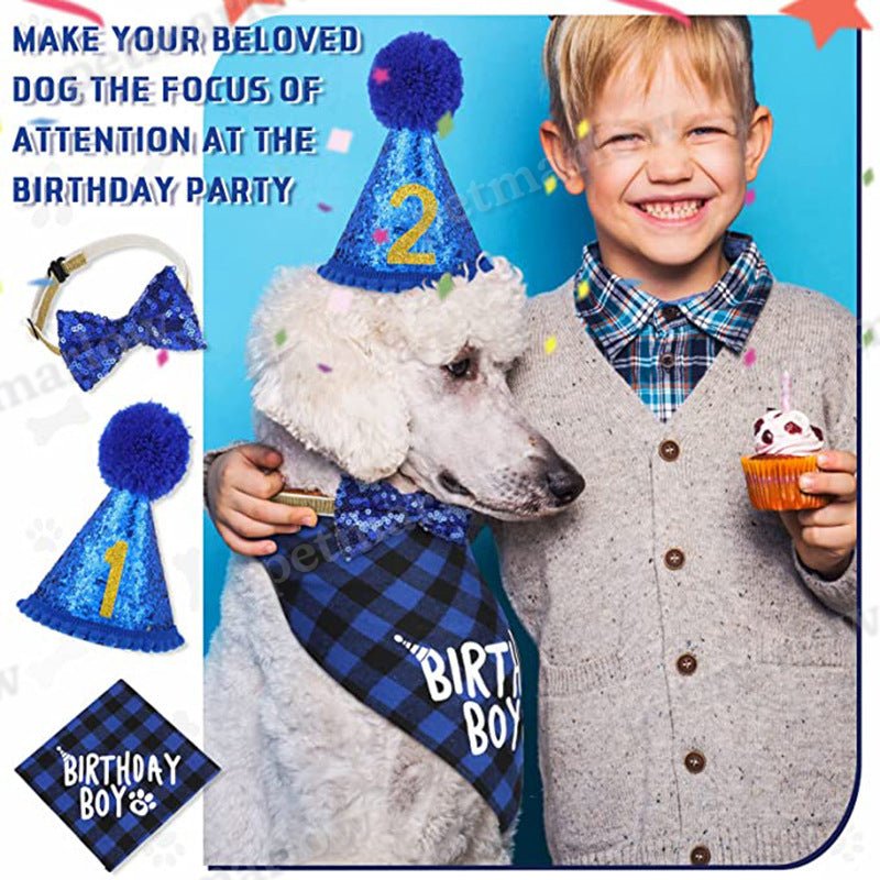 Dog Birthday Party Supplies Scarf Bow Tie Crown Hat With 0-9 Figures – view 3