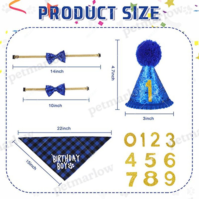 Dog Birthday Party Supplies Scarf Bow Tie Crown Hat With 0-9 Figures – view 5