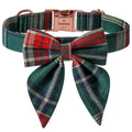 Dog Collar with Checkered Pattern and Bow for Christmas and Festive Occasions – Checkered Arrowtail Butter / S
