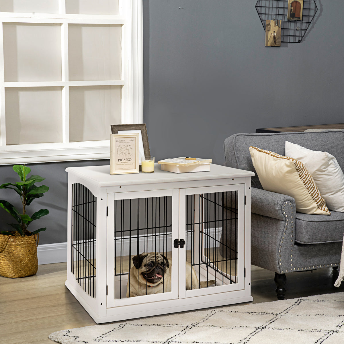 Dog Crate End Table with Lockable Doors for Small Dogs