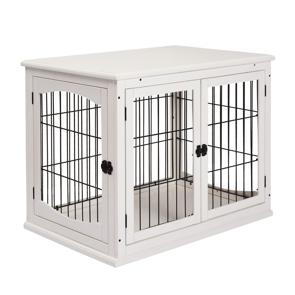 Dog Crate End Table with Lockable Doors for Small Dogs – White / 880x200x690 mm