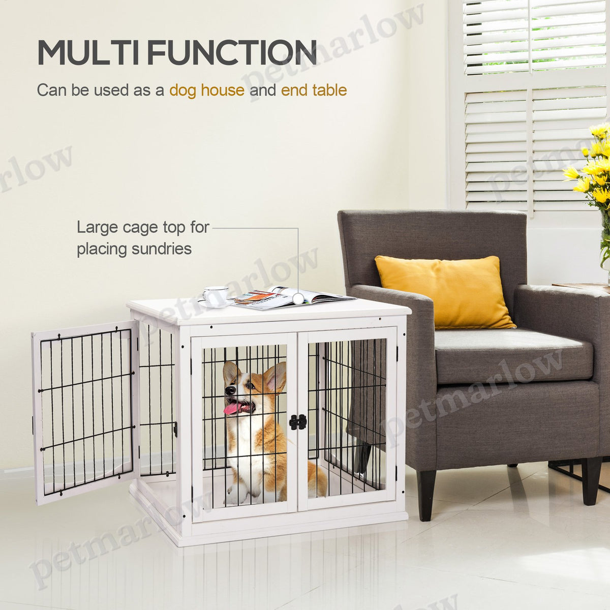 Dog Crate End Table with Lockable Doors for Small Dogs – view 4