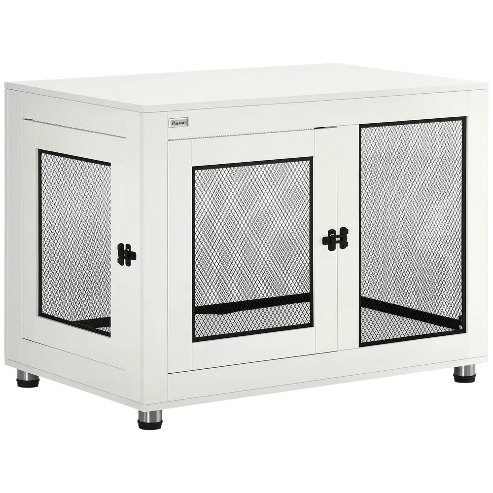 Dog Crate End Table with Water-Resistant Cushion for Large Dogs – Oak