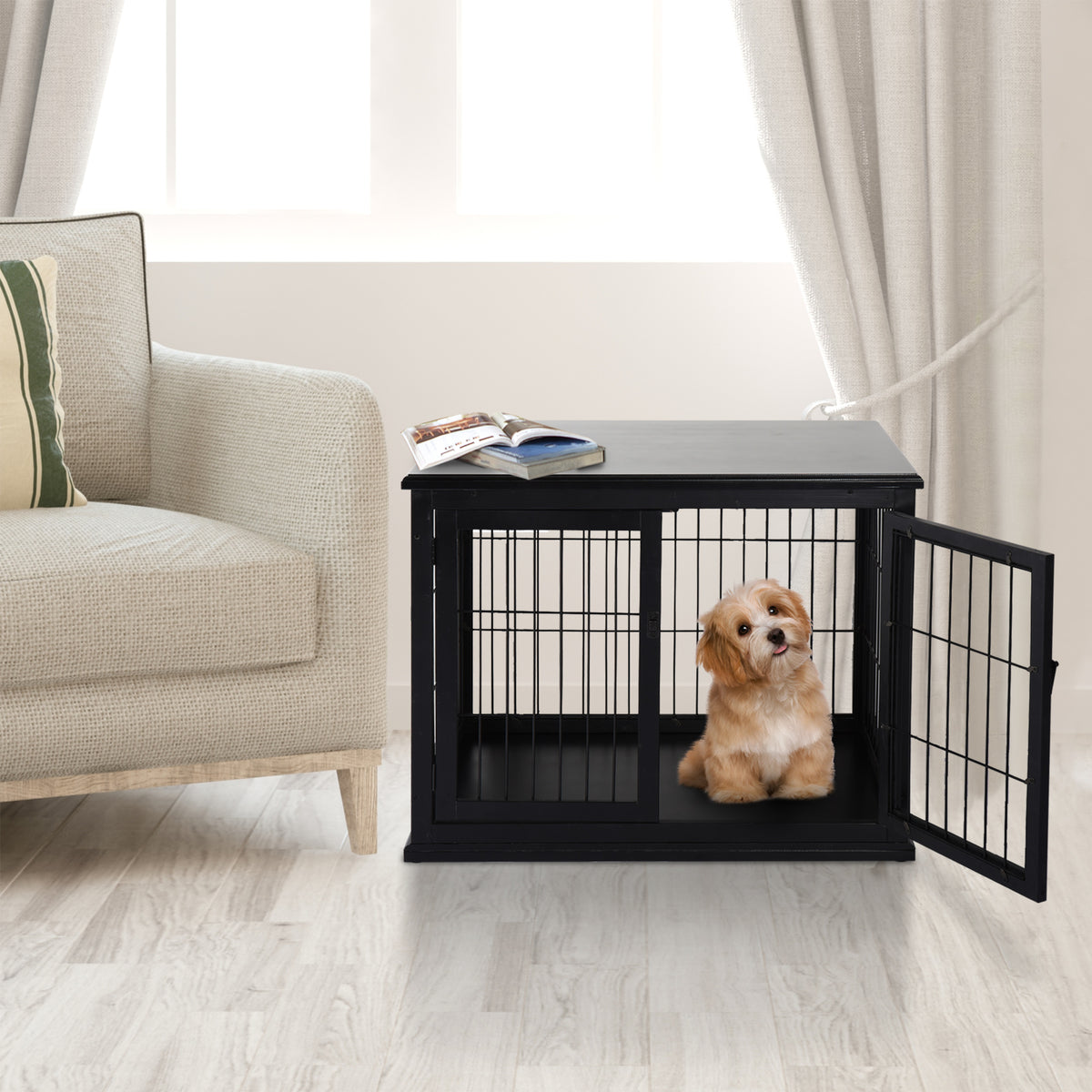 32" Small Dog Cage End Table with Lockable Door