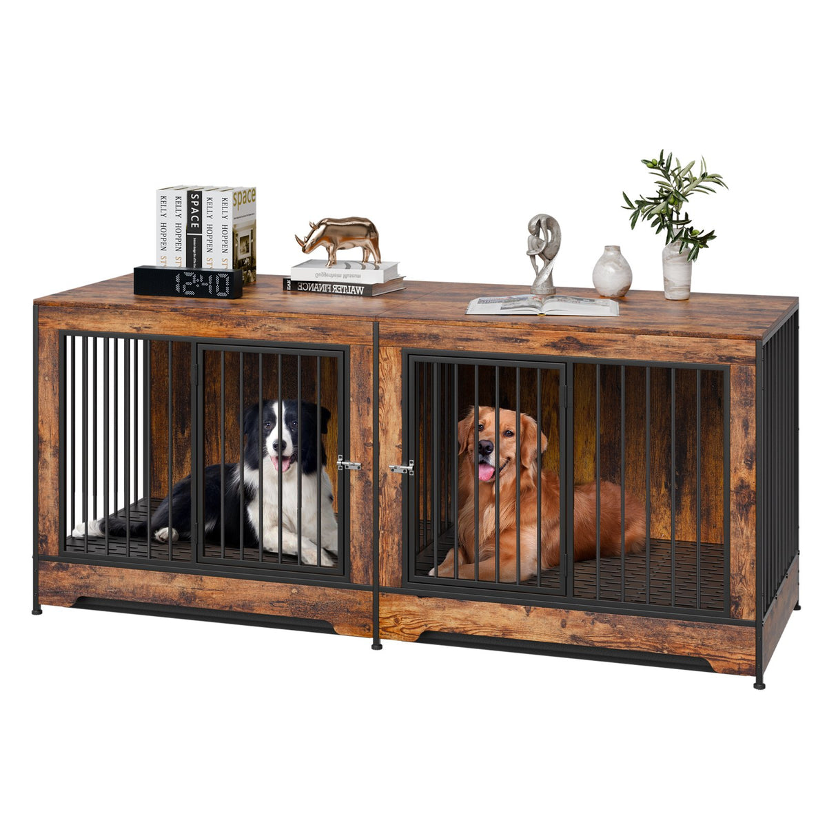 Indoor Wooden Dog Kennel with Divider and Tray