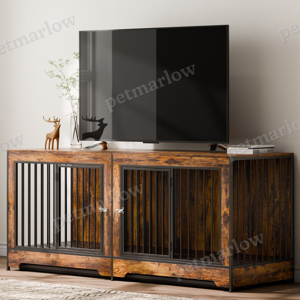 Indoor Wooden Dog Kennel with Divider and Tray – Brown