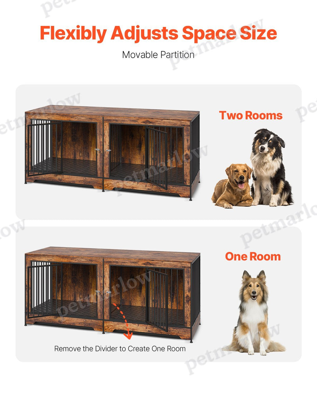 Indoor Wooden Dog Kennel with Divider and Tray – view 3