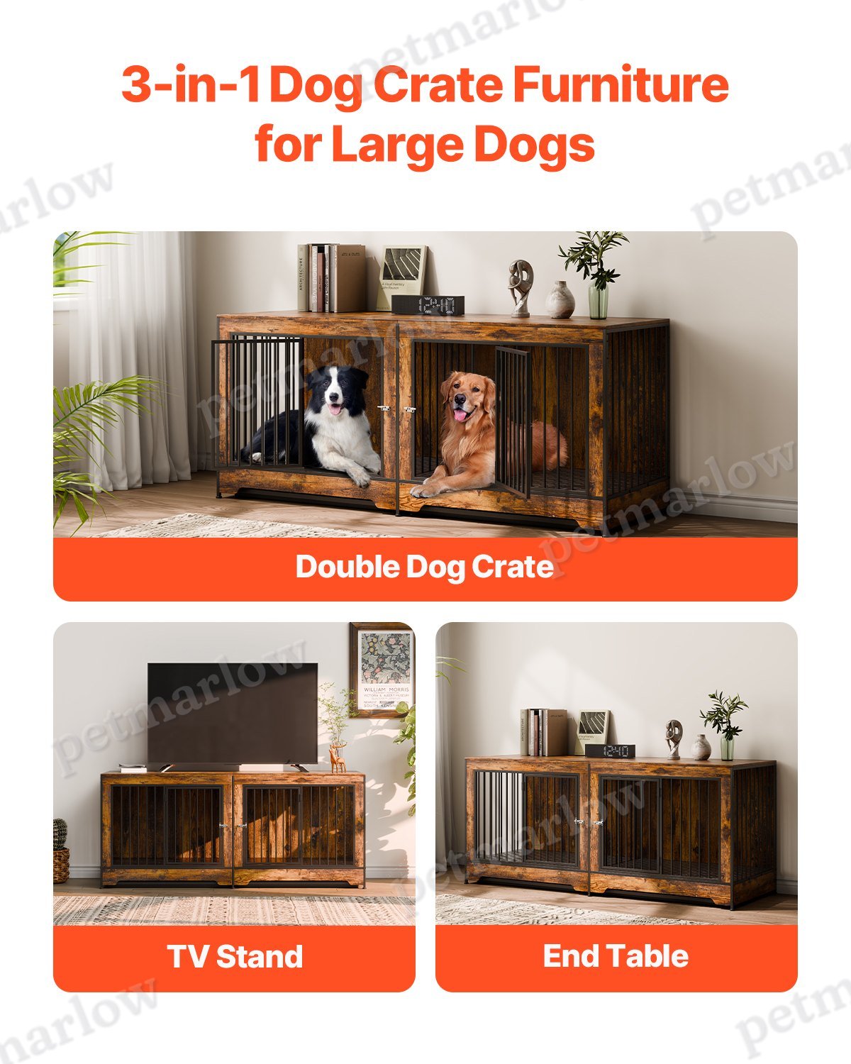 Indoor Wooden Dog Kennel with Divider and Tray – view 4