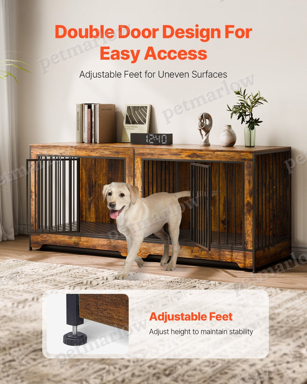 Indoor Wooden Dog Kennel with Divider and Tray – view 5
