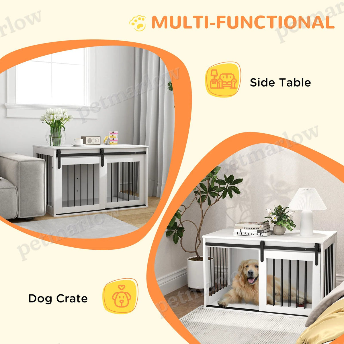 Dog Crate Furniture and Side Table for Large Dogs, White – view 6