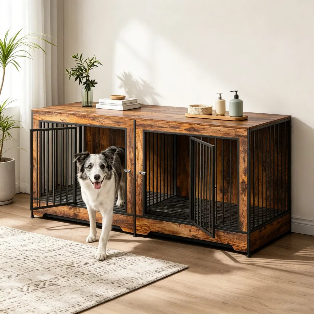 Dog Crate Furniture with Adjustable Divider for Two Dogs – view 2
