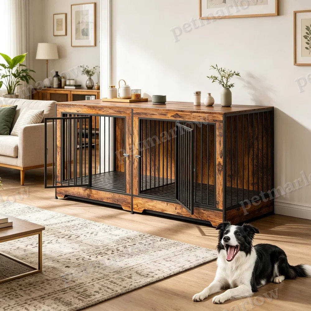 Dog Crate Furniture with Adjustable Divider for Two Dogs – view 3