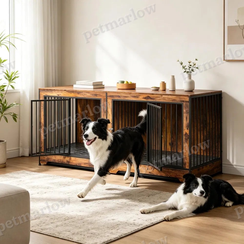 Dog Crate Furniture with Adjustable Divider for Two Dogs – view 4