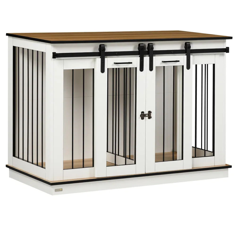 Dog Crate Furniture with Divider Panel for Large Breeds – White
