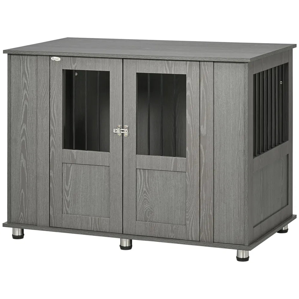 Dog Crate Furniture with Lockable Magnetic Door for Indoor Use – Grey