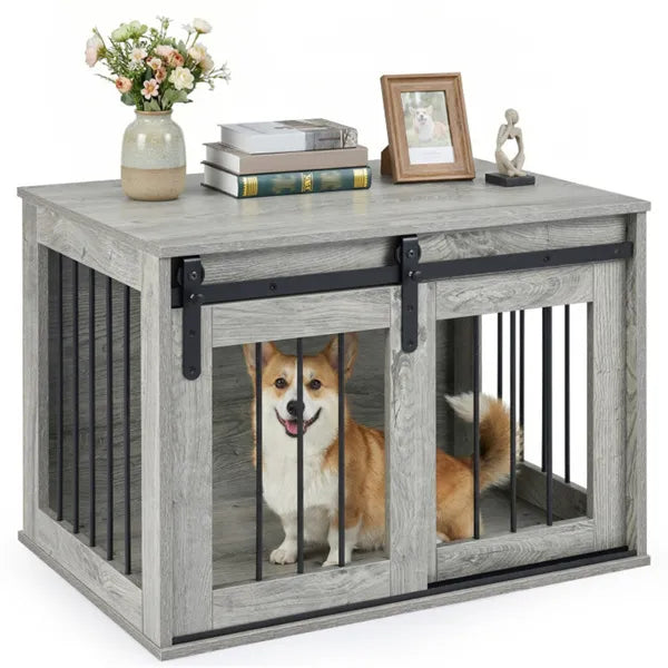Dog Crate Furniture With Sliding Barn Door for Indoor Use