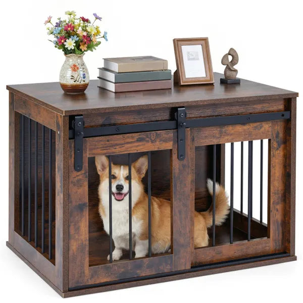 Dog Crate Furniture With Sliding Barn Door for Indoor Use – defaulttitle