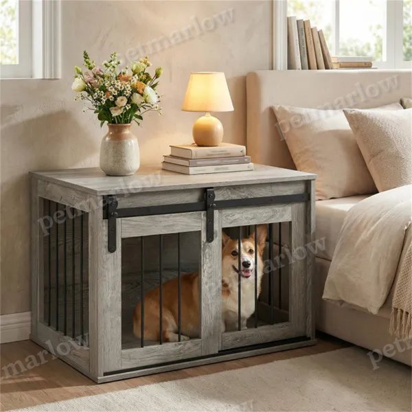 Dog Crate Furniture With Sliding Barn Door for Indoor Use – view 3