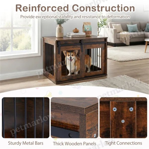 Dog Crate Furniture With Sliding Barn Door for Indoor Use – view 4