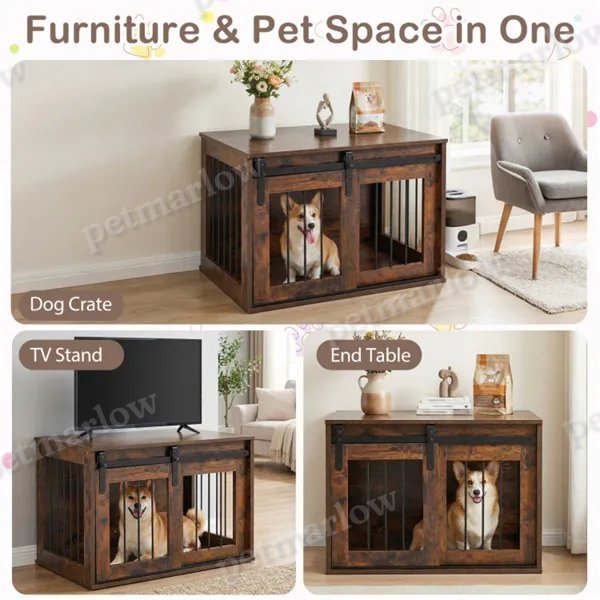 Dog Crate Furniture With Sliding Barn Door for Indoor Use – view 5