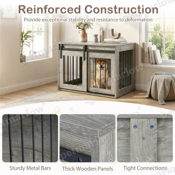 Dog Crate Furniture With Sliding Barn Door for Indoor Use – view 6