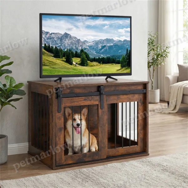 Dog Crate Furniture With Sliding Barn Door for Indoor Use – view 6