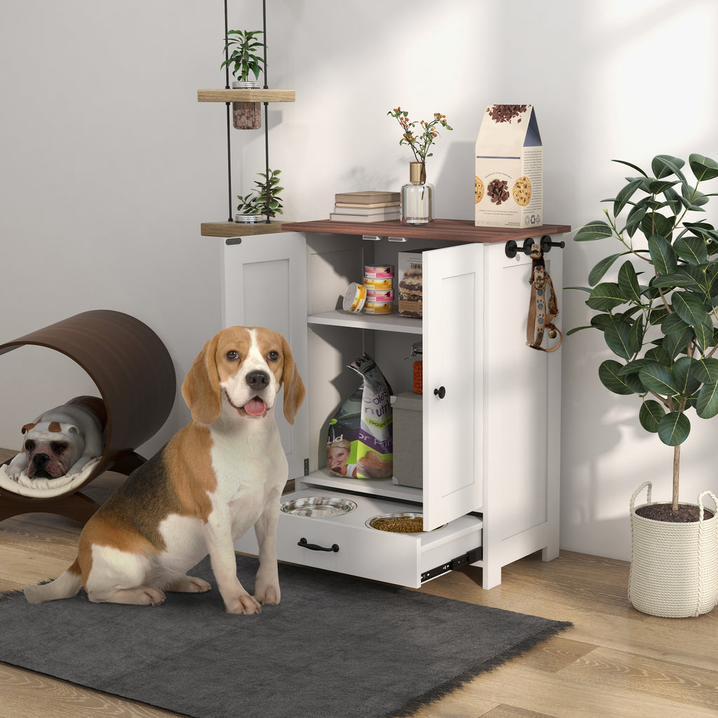 Dog Feeding Station with Storage Cabinet and Adjustable Bowls