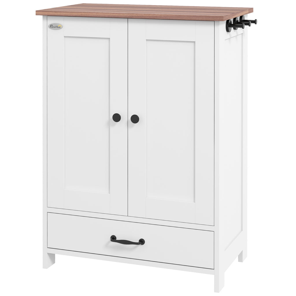 Dog Feeding Station with Storage Cabinet and Adjustable Bowls – White / 915x450x195 mm