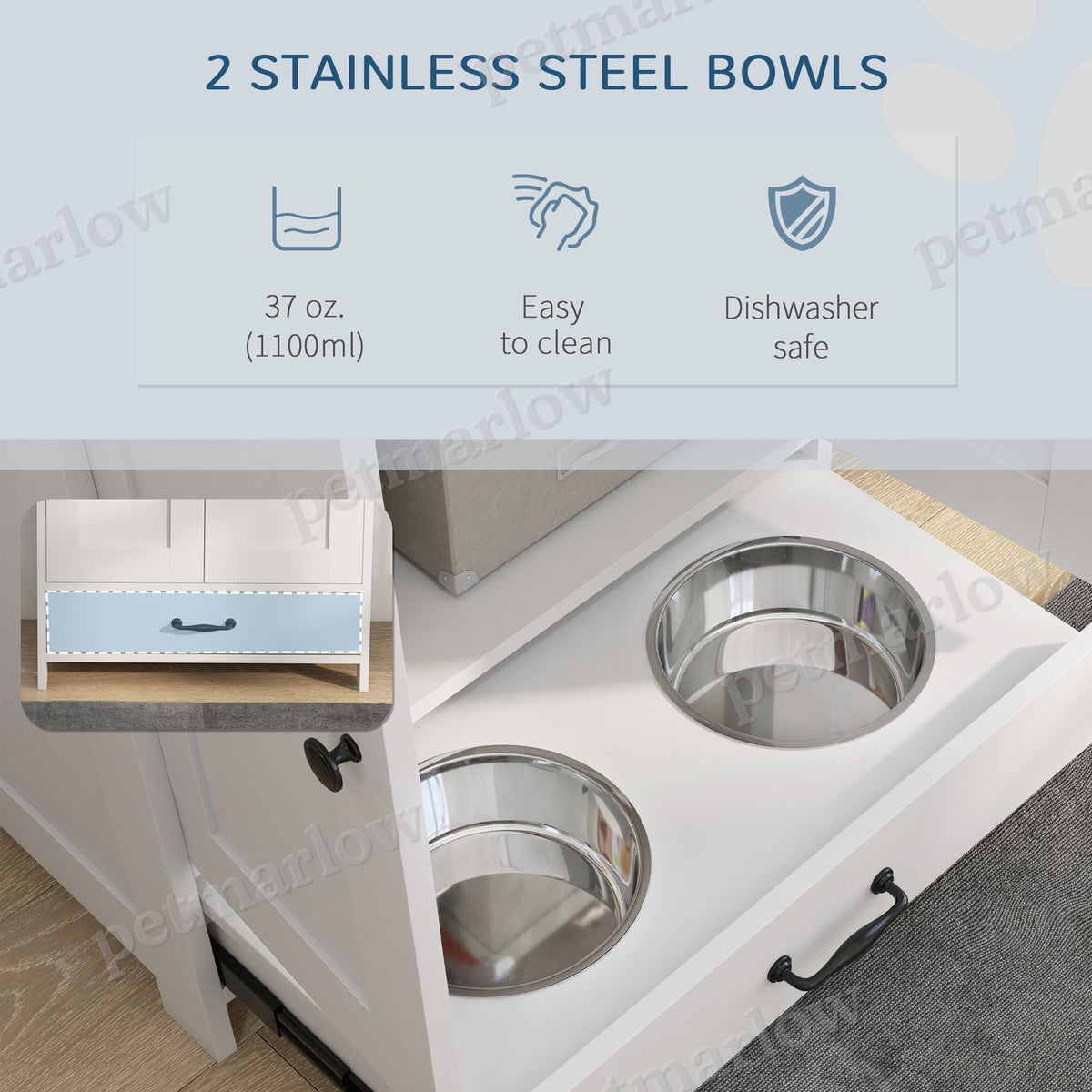 Dog Feeding Station with Storage Cabinet and Adjustable Bowls – view 3