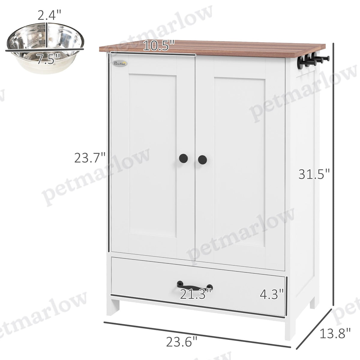 Dog Feeding Station with Storage Cabinet and Adjustable Bowls – view 6