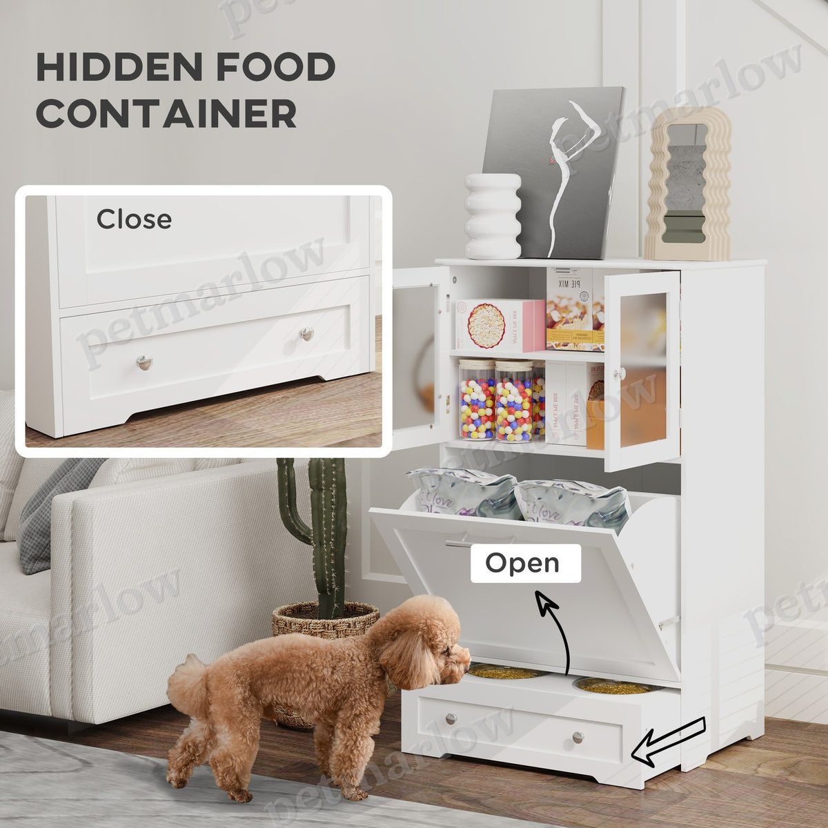 Dog Feeding Station with Storage Cabinets and Bowls – view 3
