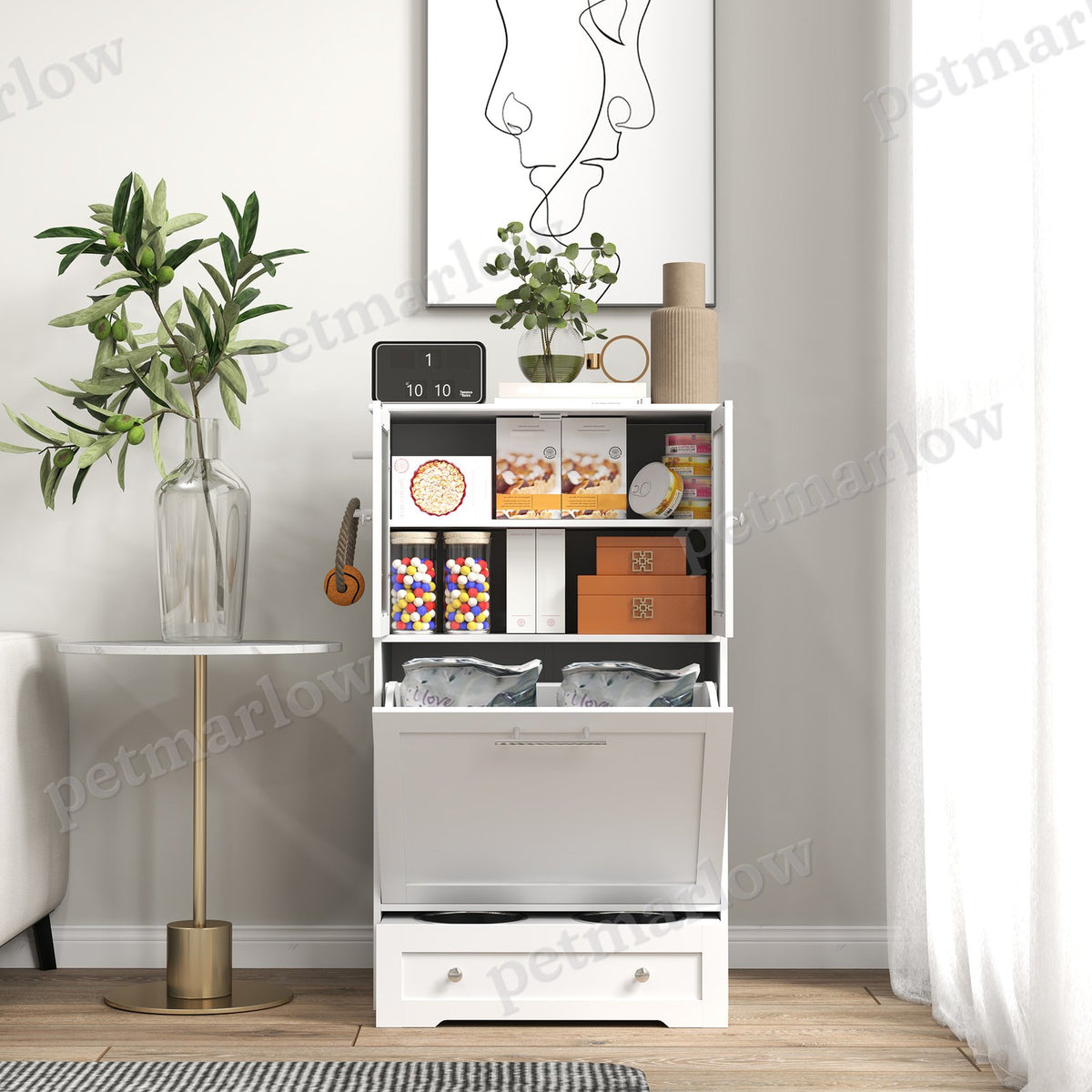 Dog Feeding Station with Storage Cabinets and Bowls – view 4
