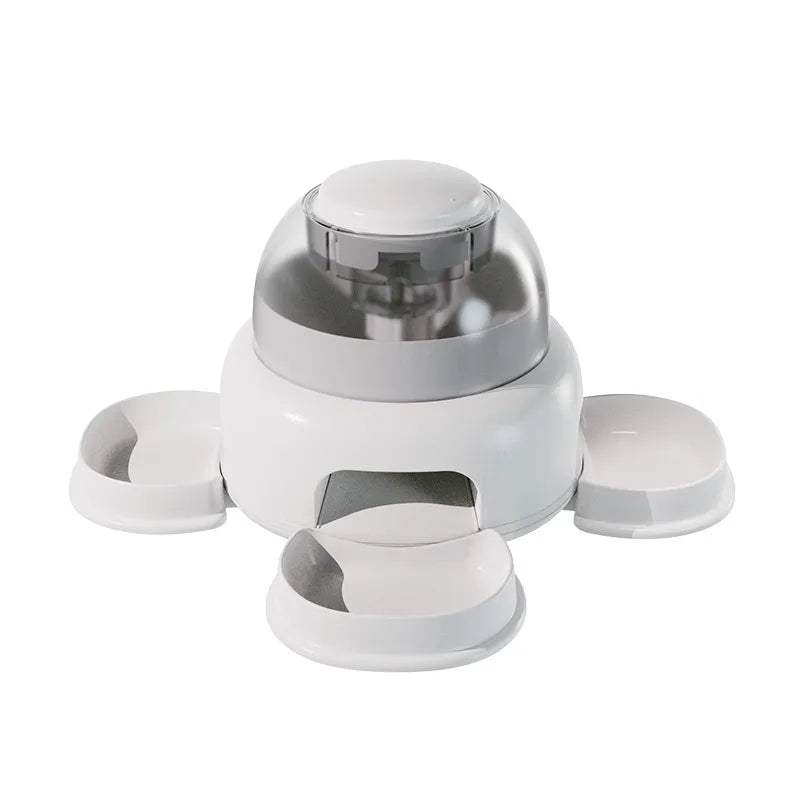 Dog Food Dispenser with Transparent Compartment – Easy to Refill and See the Food – White / Included Tray