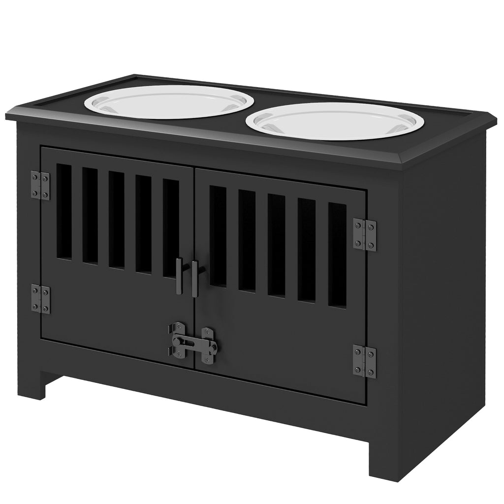 Dog Food Storage Cabinet with Bowls and Feeding Station – Black / 680x460x160 mm