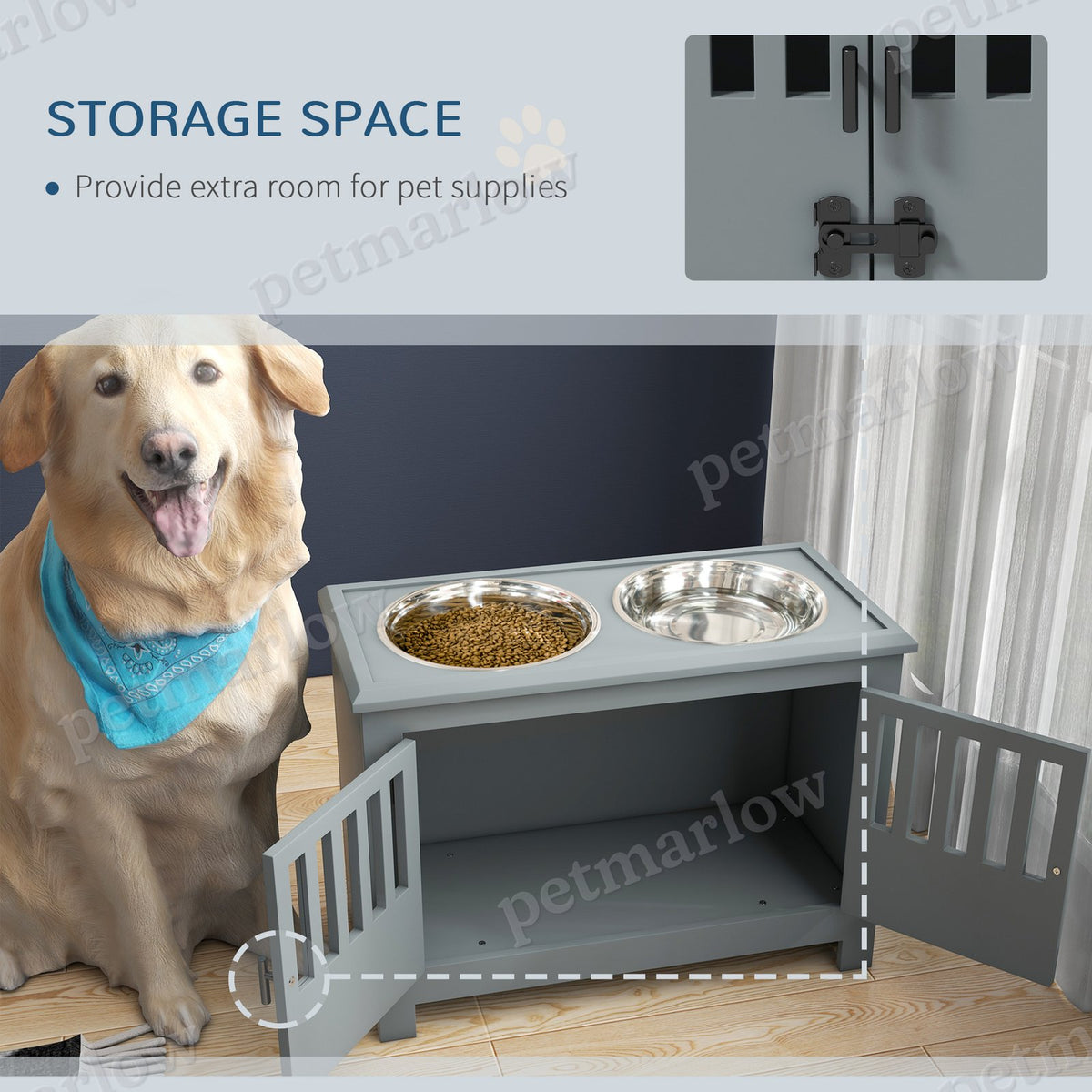 Dog Food Storage Cabinet with Bowls and Feeding Station – view 4