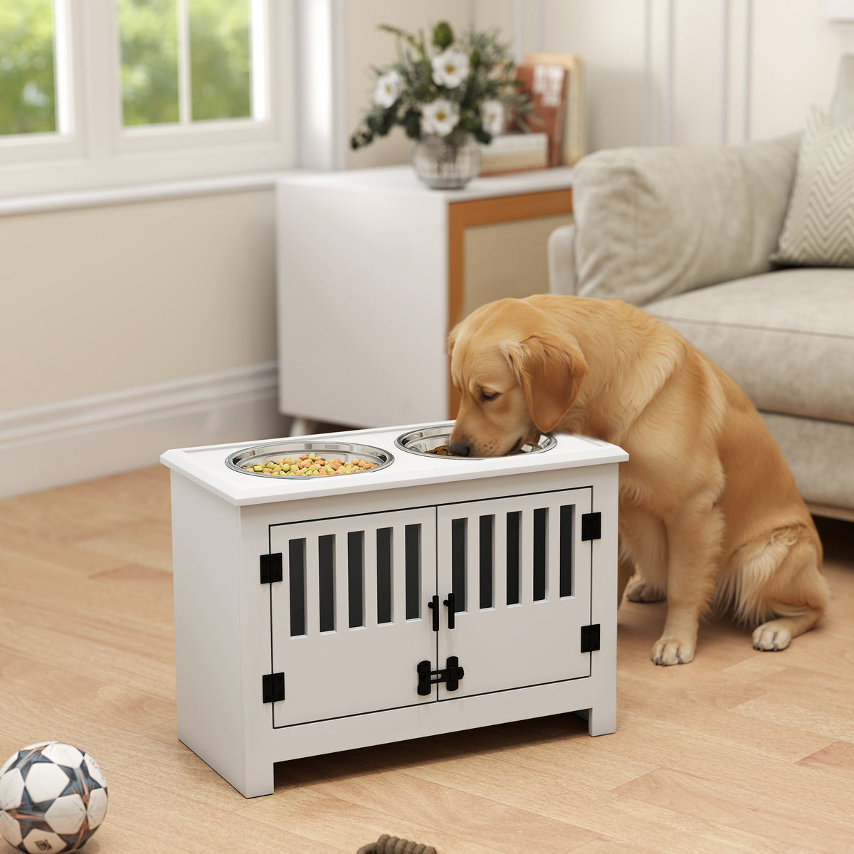 Dog Food Storage Cabinet with Bowls for Convenient Feeding