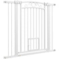Walk Through Dog Gate with Small Pet Door – White
