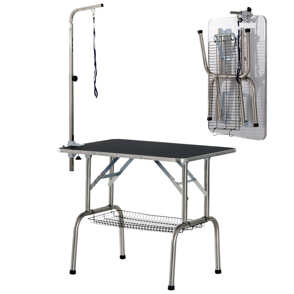 Dog Grooming Table with Adjustable Arm and Storage Shelf