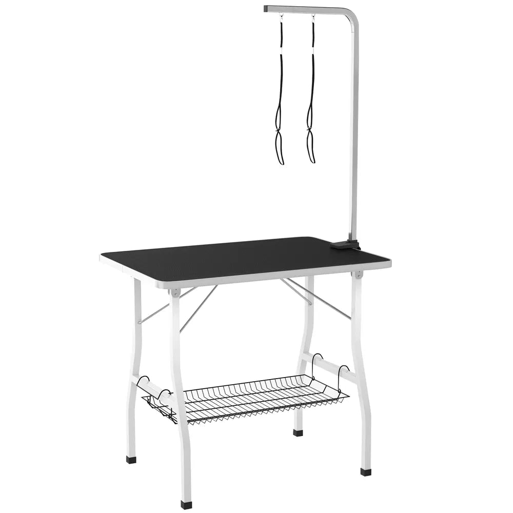 Dog Grooming Table with Adjustable Arm and Storage Shelf – Black