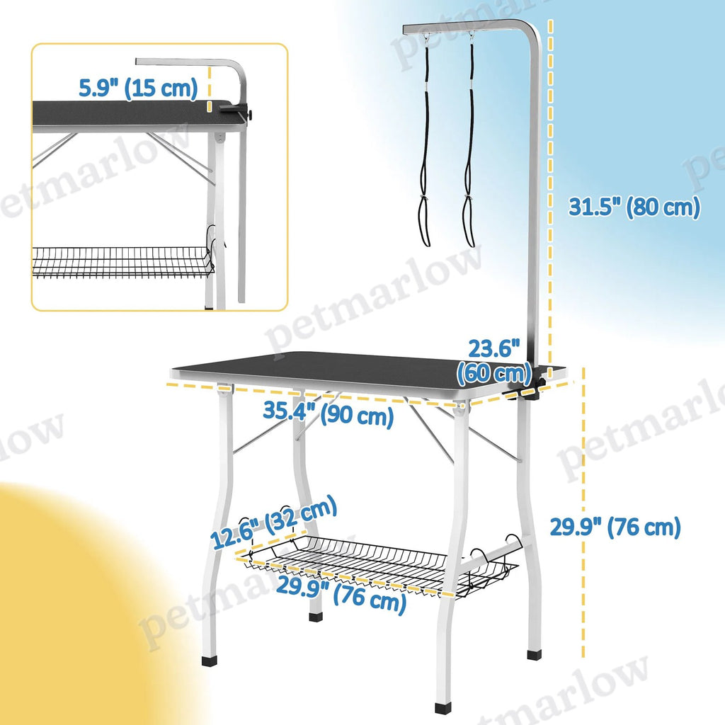 Dog Grooming Table with Adjustable Arm and Storage Shelf – view 3