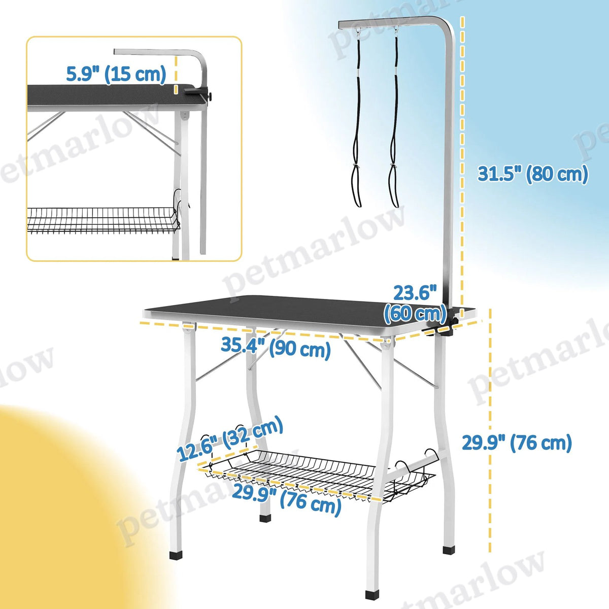 Dog Grooming Table with Adjustable Arm and Storage Shelf – view 3