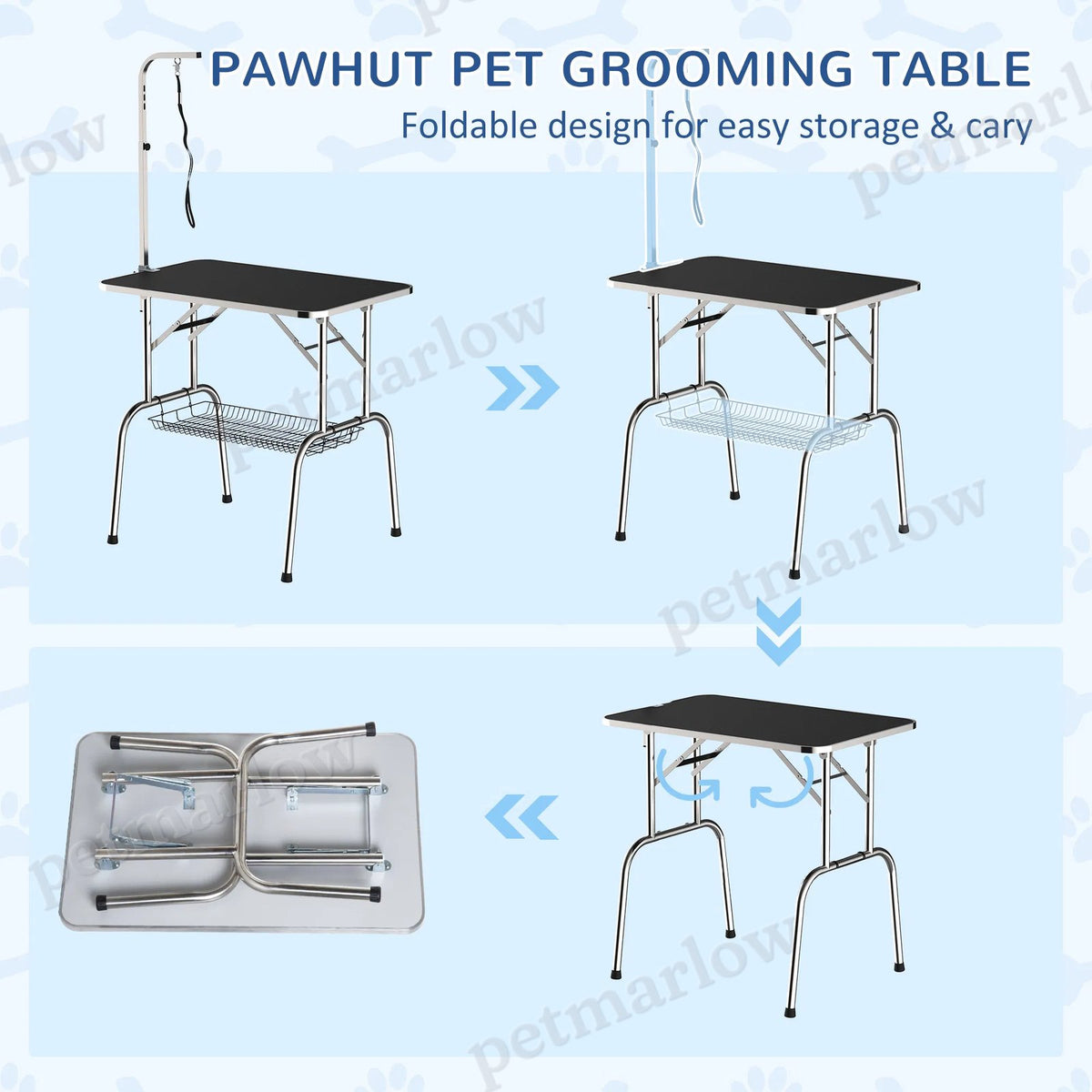 Dog Grooming Table with Adjustable Arm and Storage Shelf – view 3