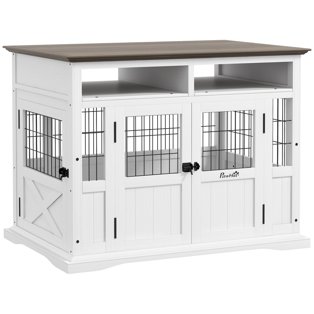 Dog Kennel Furniture Side Table with Storage for Small Dogs – White / 1160x770x230 mm