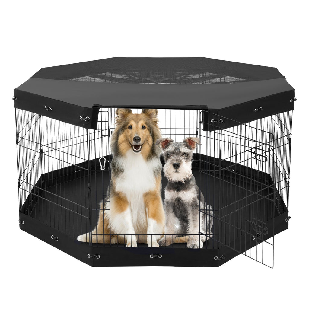 Foldable Metal Dog Playpen with Pad Cover