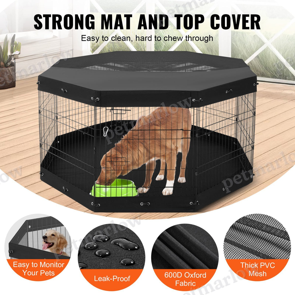 Foldable Metal Dog Playpen with Pad Cover – view 4