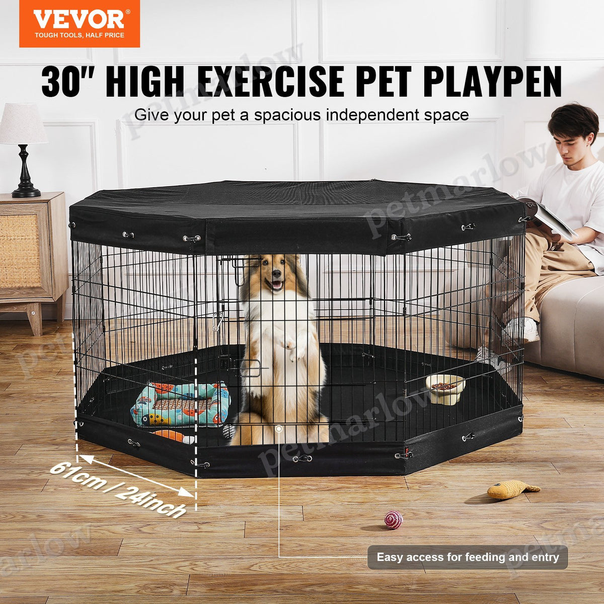 Foldable Metal Dog Playpen with Pad Cover – view 6
