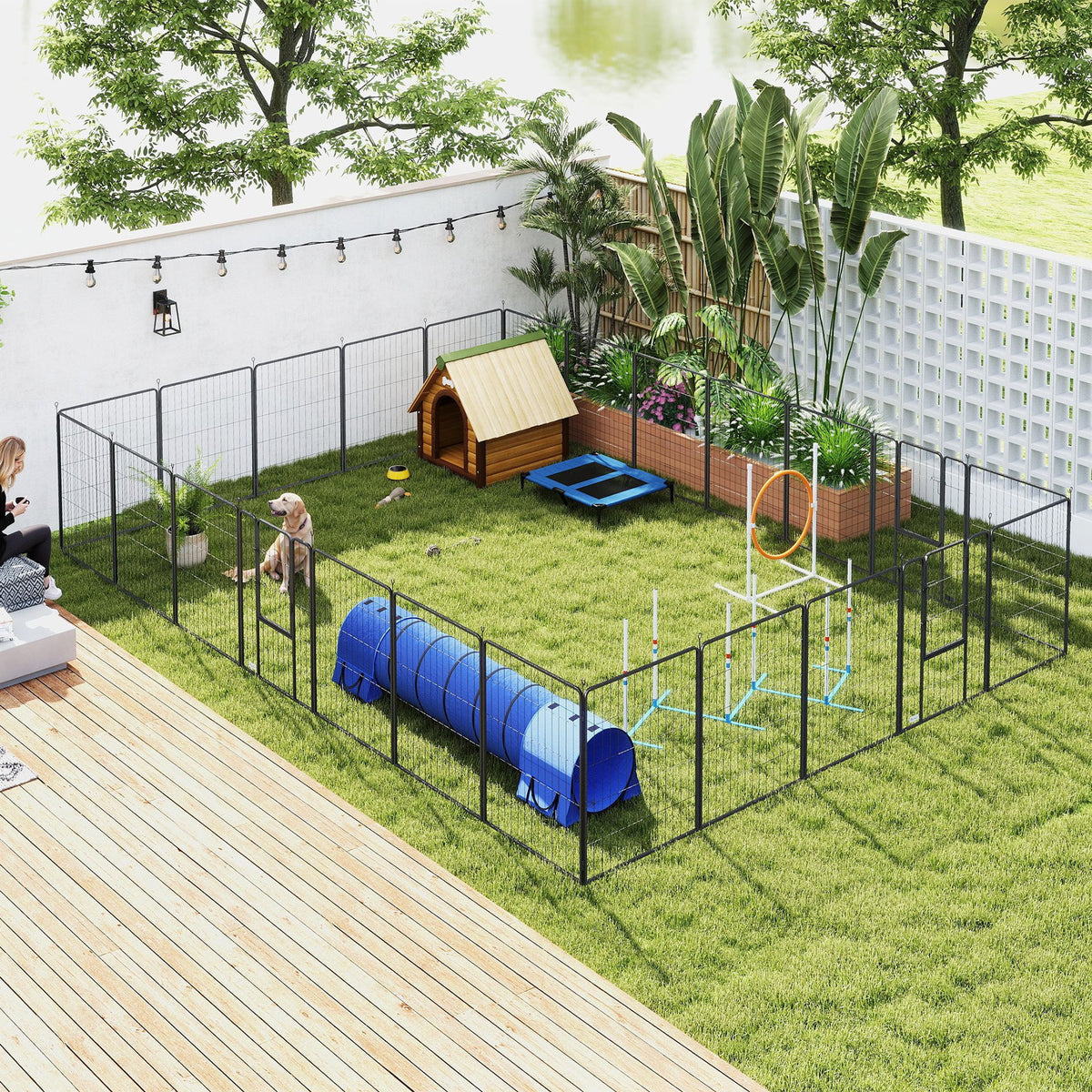 Dog Playpen for Indoor and Outdoor Use with Lockable Doors