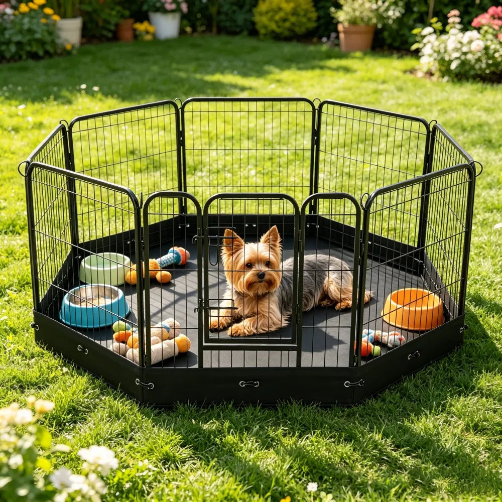 Dog Playpen for Small and Medium Pets with Waterproof Mat